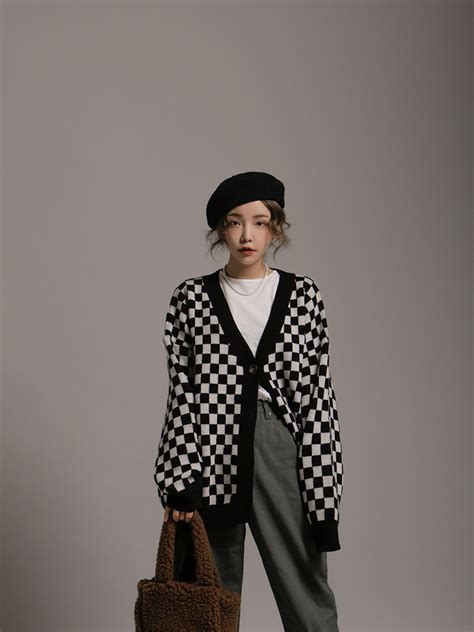 checkered cardigan oversized